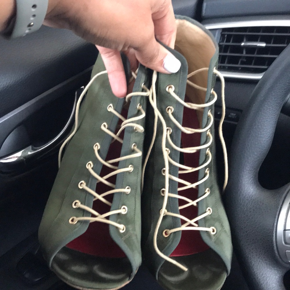 Carolina Herrera satin peep toe lace up bootie